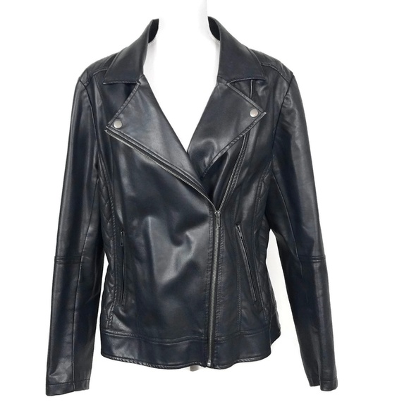 Lane Bryant Jackets & Blazers - Lane Bryant Faux Leather Black Moto Jacket 18/20